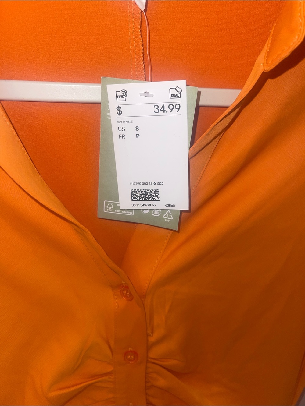 H&M Orange Ruched Button-Down Top - Picture 2 of 3